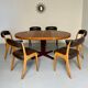 Set of 6 Baumann curved wood and imitation leather chairs, gondola model, 70s