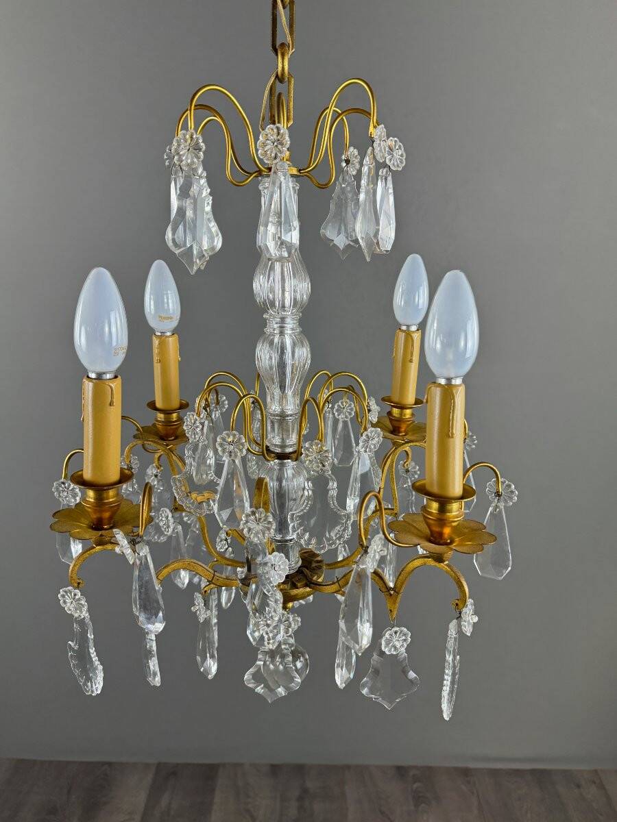 Lustre en cristal et bronze doré, début XXe siècle