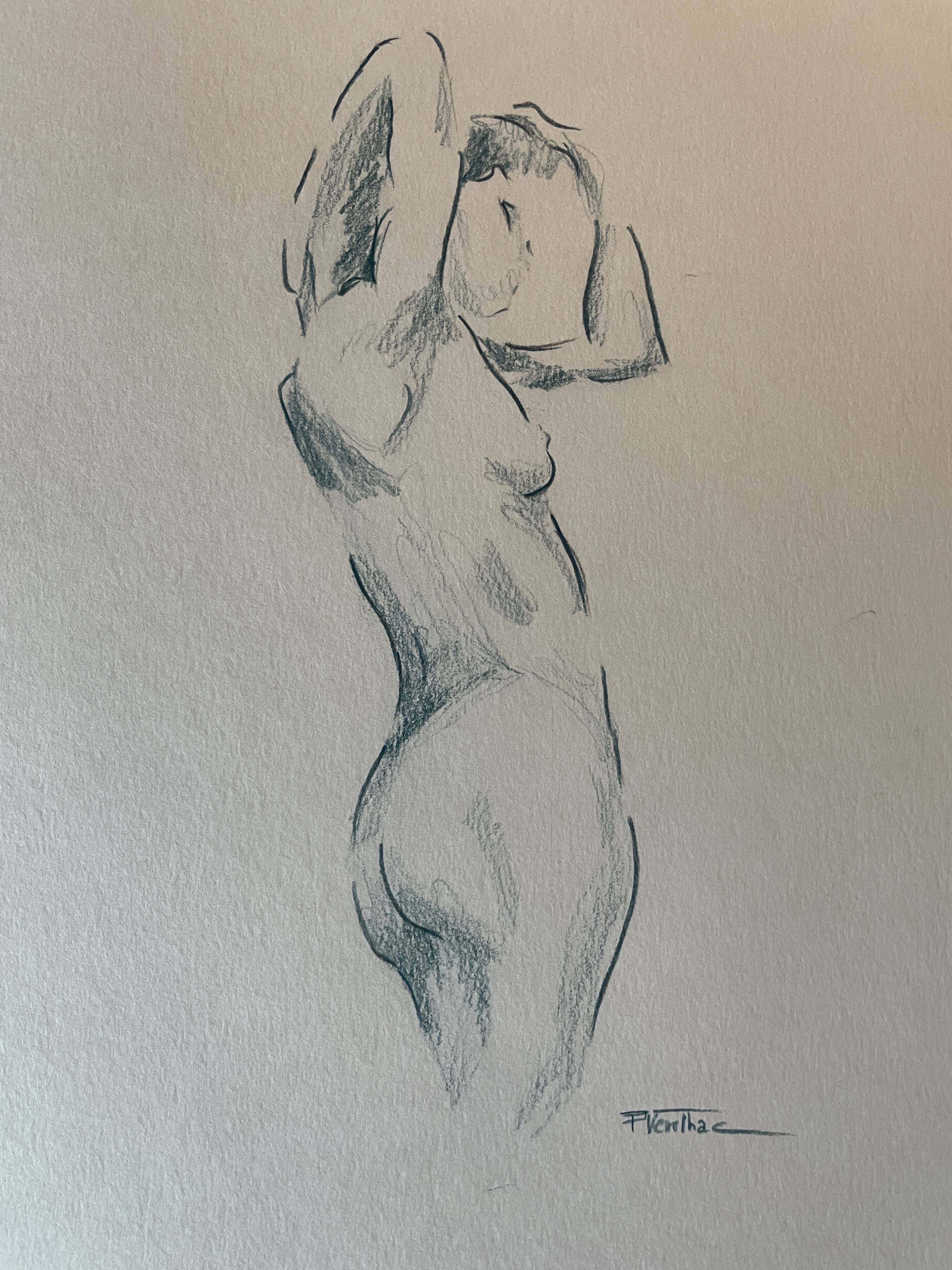 Tableau signé aquarelle portrait féminin « le lever »