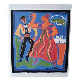 Small, very colorful painting entitled "The Spanish Dancers"