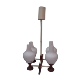 Scandinavian teak chandelier white opaline 1950