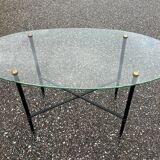Oval glass and brass coffee table 1950
