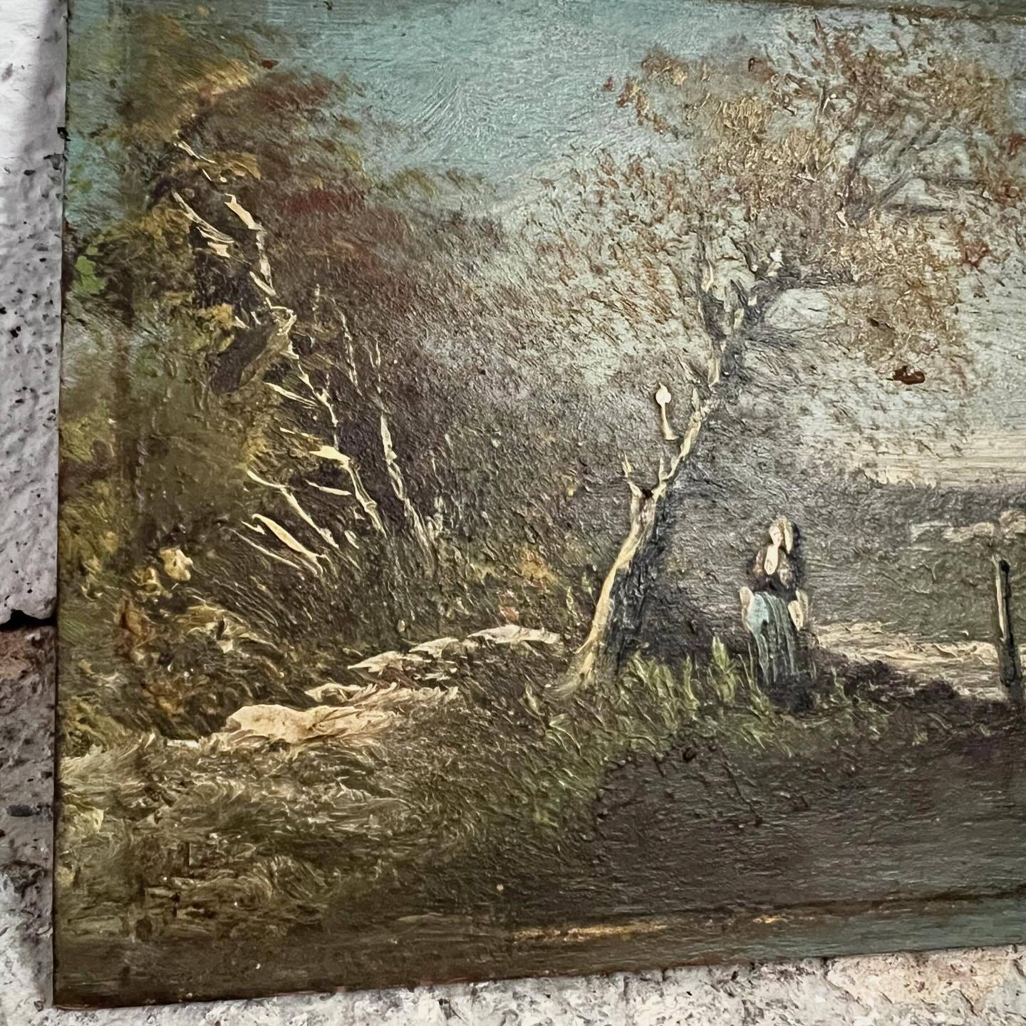 Old French Barbizon countryside painting
