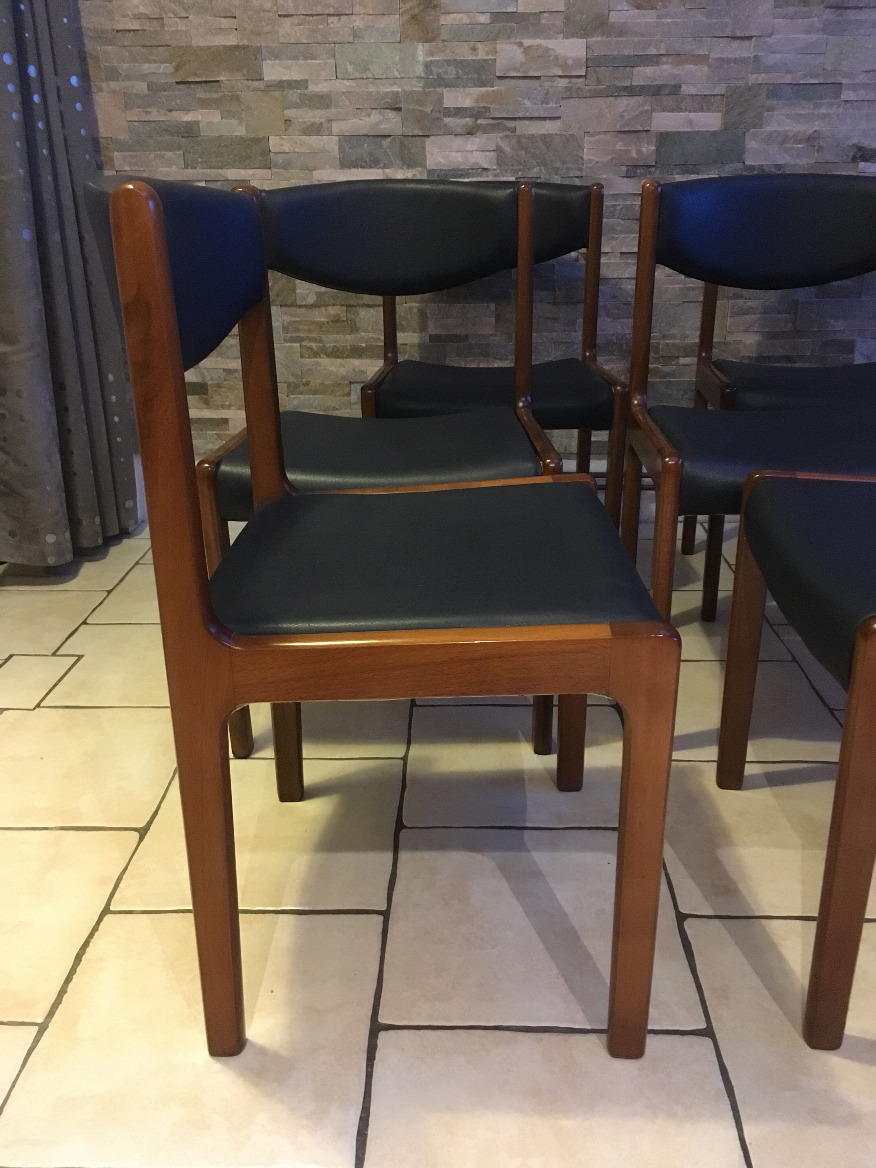 Set of 6 chairs teak leather