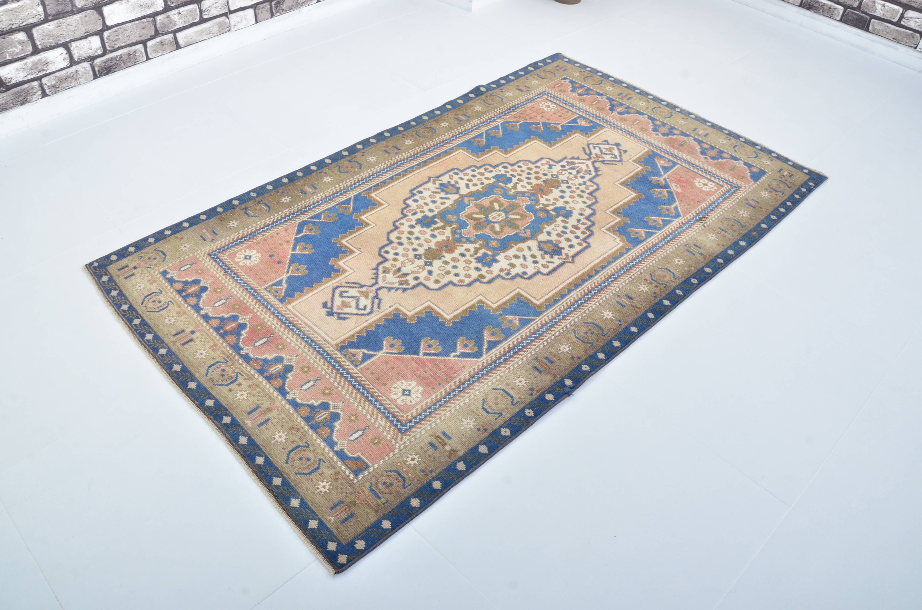 tan and Blue Oushak Turkish Carpet sku 3127