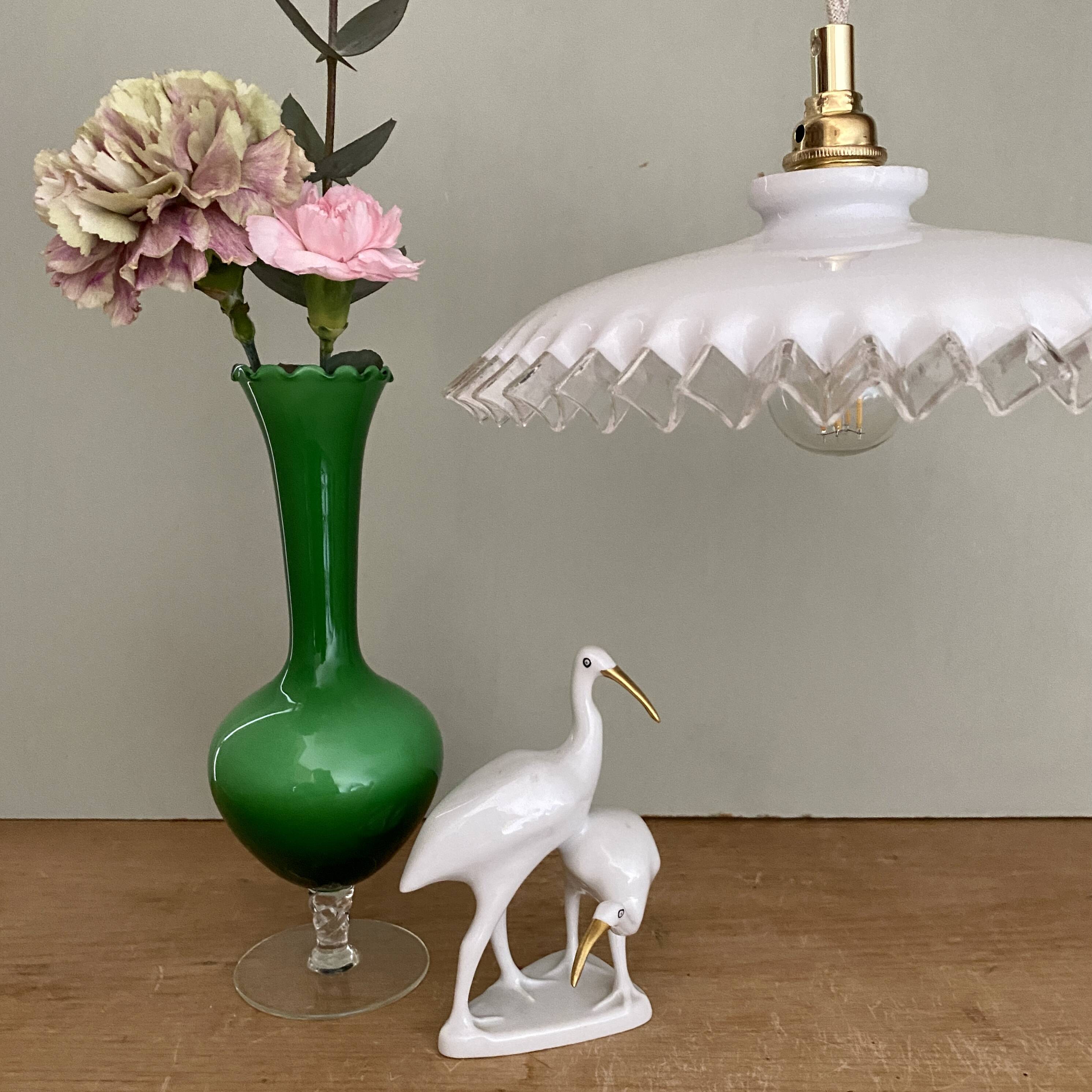 Vintage lampshade pendant light in white opaline