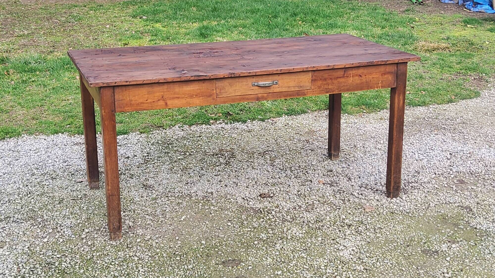 Farm table in oak and white wood 160cm 1 drawer t 20th century