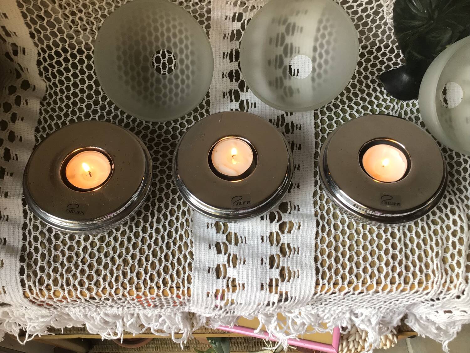 Trio of designer tealight holders