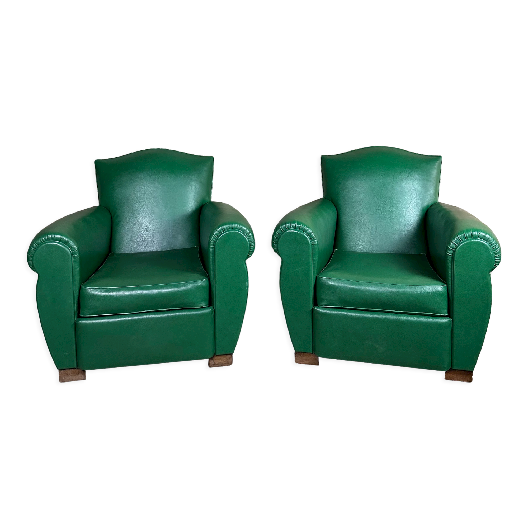 Armchairs (the pair) vintage 1950 in dark green skaï
