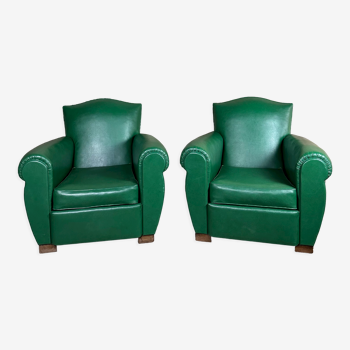 Armchairs (the pair) vintage 1950 in dark green skaï