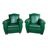 Armchairs (the pair) vintage 1950 in dark green skaï