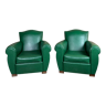 Armchairs (the pair) vintage 1950 in dark green skaï