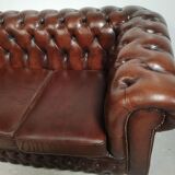 Sofa chesterfield brown leather three seater English