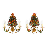 A pair of beautiful 1960s hand-painted and gilded metal wall lamps by Hans