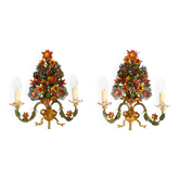 A pair of beautiful 1960s hand-painted and gilded metal wall lamps by Hans