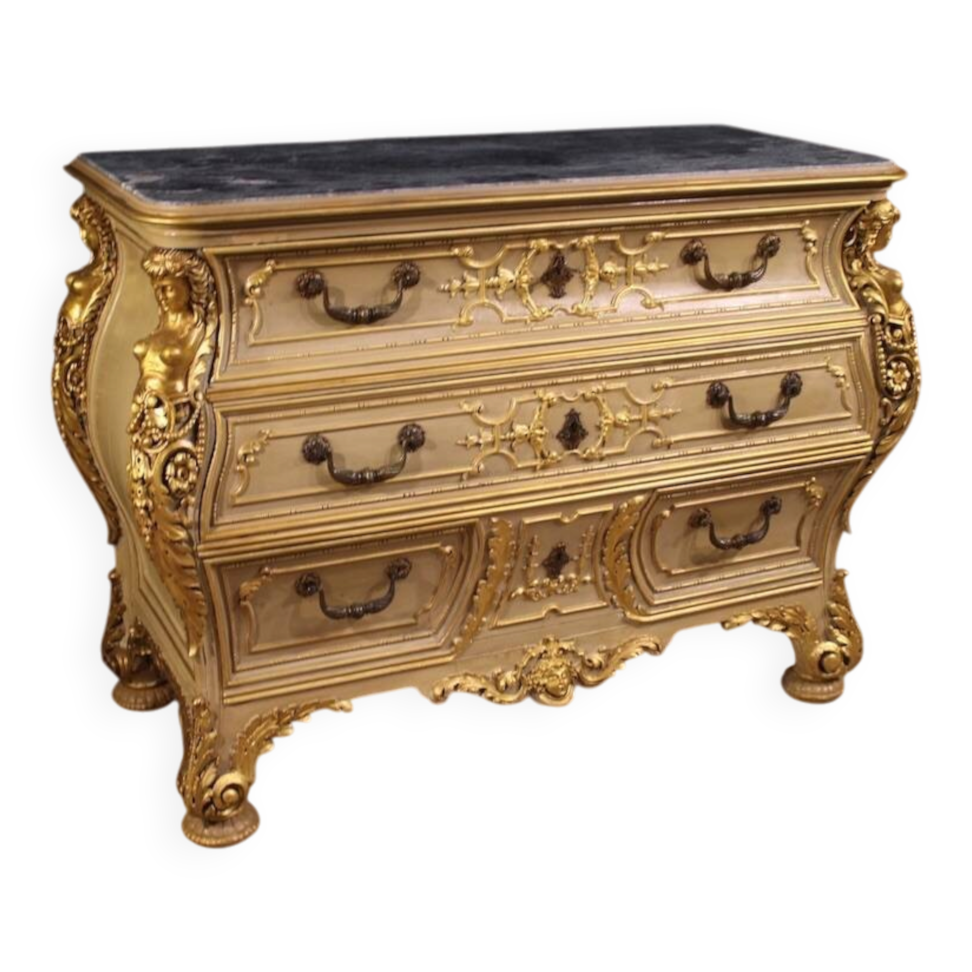 Commode italienne laquée et dorée du 20e siècle