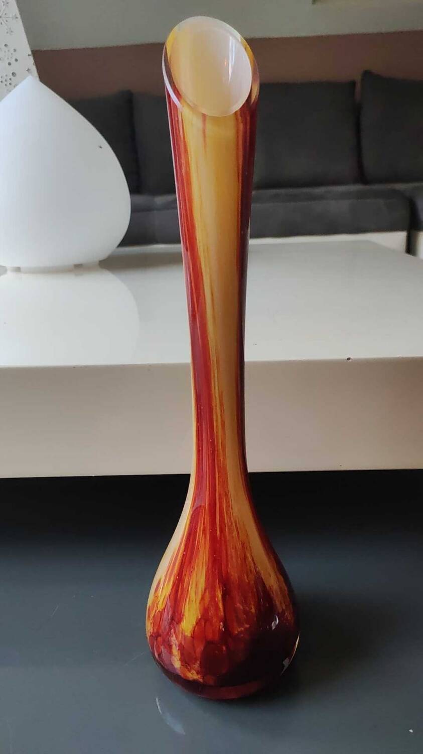 Large marbled glass vase, mouth blown. Signed La Rochère France. Height 33.5 cm