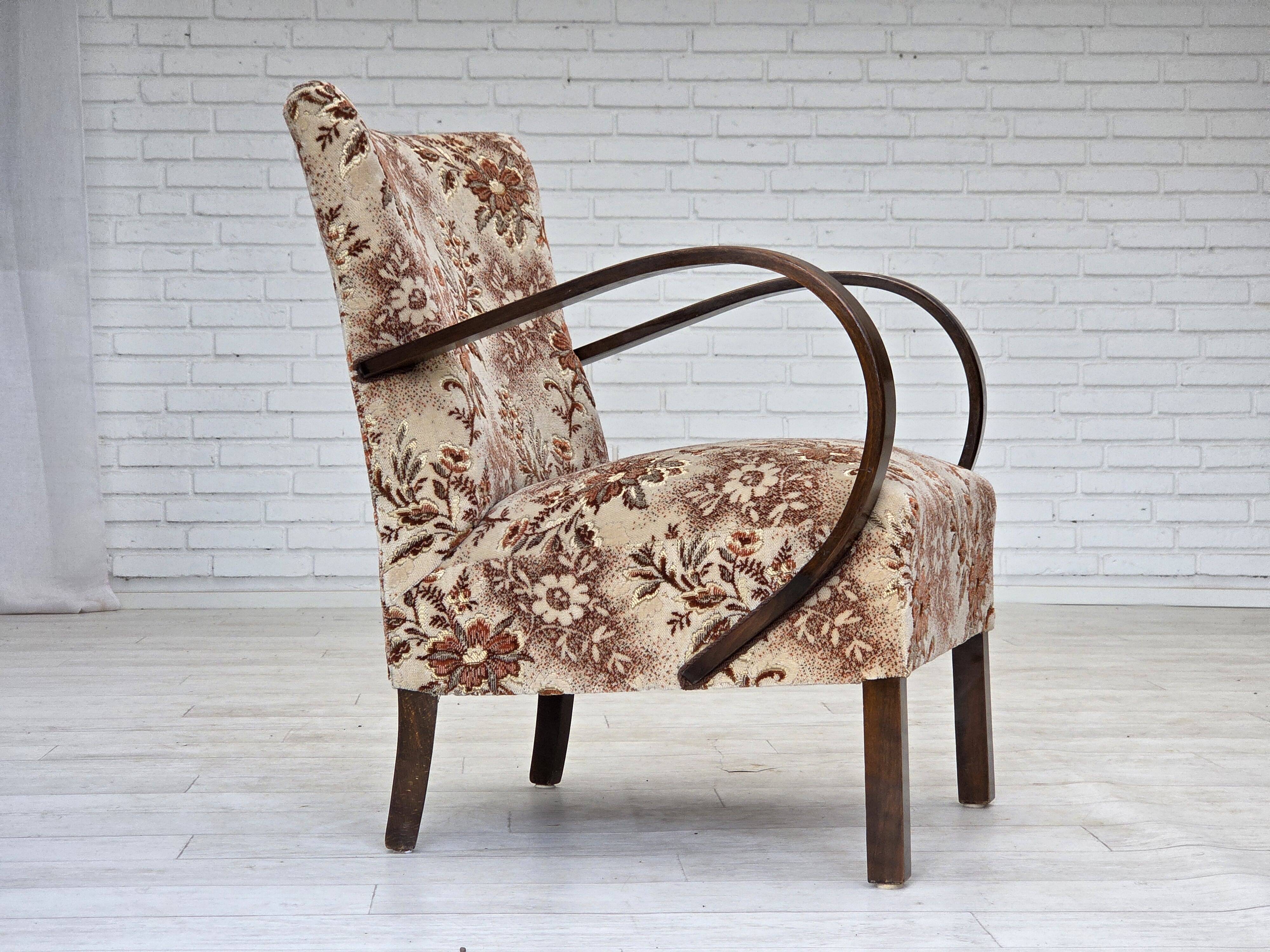 1950s, Danish artdeco armchair, furniture velour, beech wood, reupholstered
