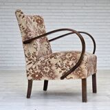 1950s, Danish artdeco armchair, furniture velour, beech wood, reupholstered