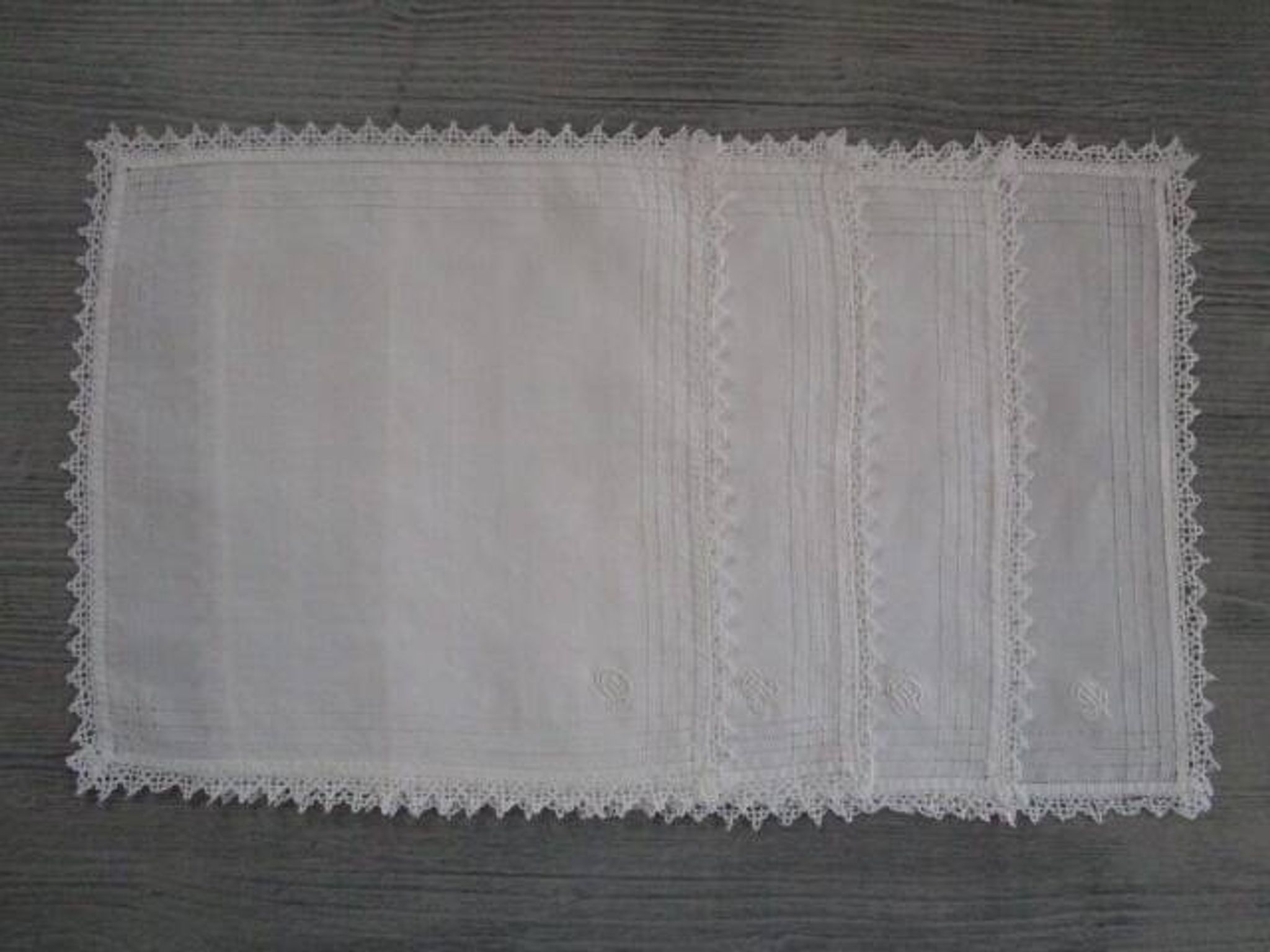 4 antique embroidered, monogrammed tea towels