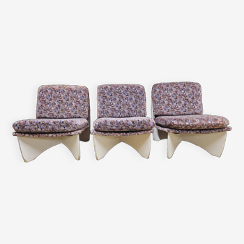Set of 3 purple low chairs 1960