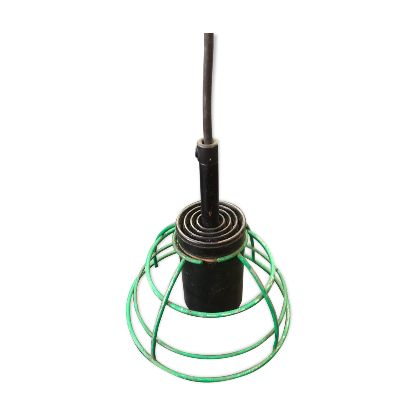 Hanging old design green metal cerclage vintage 70s