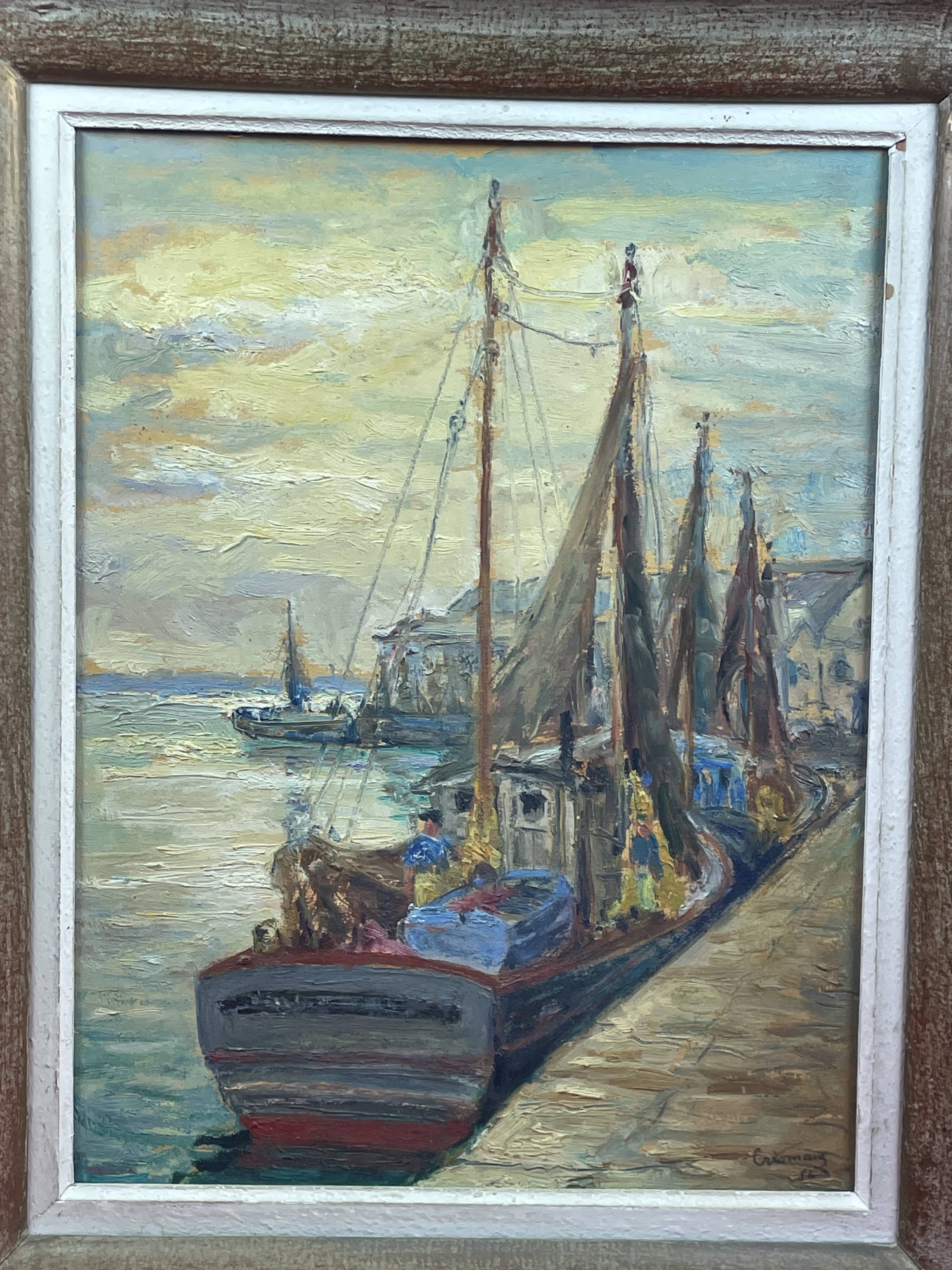 oil on panel signed Crismane - Fishing port, Brittany