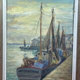 oil on panel signed Crismane - Fishing port, Brittany