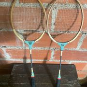 Pair of Vintage Badminton Rackets Wood + Metal from the 1950s #D579