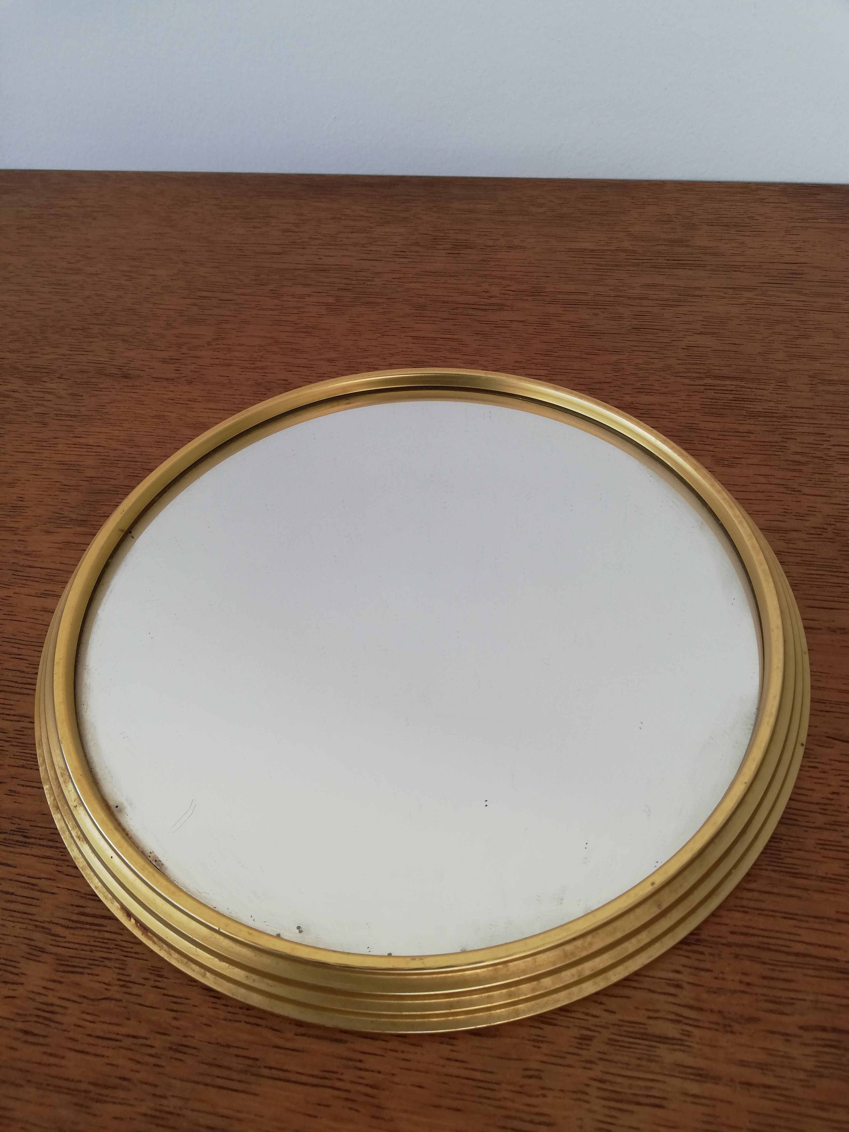 Vintage yellow copper mirror 23cm