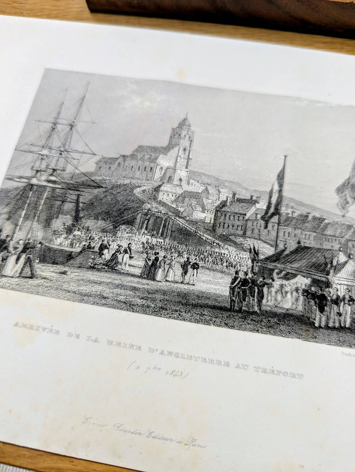 Vintage engraving of Le Tréport, Normandy. Printed in 1844.