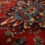 Handmade Red Floral Wool Runner, Vintage Mid-Century Stair & Hallway Rug