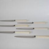 set of 6 small white bakelite knives 1960