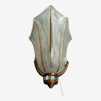 Art deco wall lamp in Ezan glass and Petitot bronze
