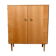 Vintage 1960s shoe cabinet in light wood and chrome metal.