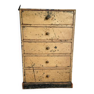 Antique French pine drawer cabinet – Narrow storage unit – Workshop/apothecary style – circa 1900