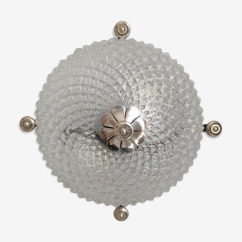 Large round wall lamp/ceiling lamp in vintage glass and metal