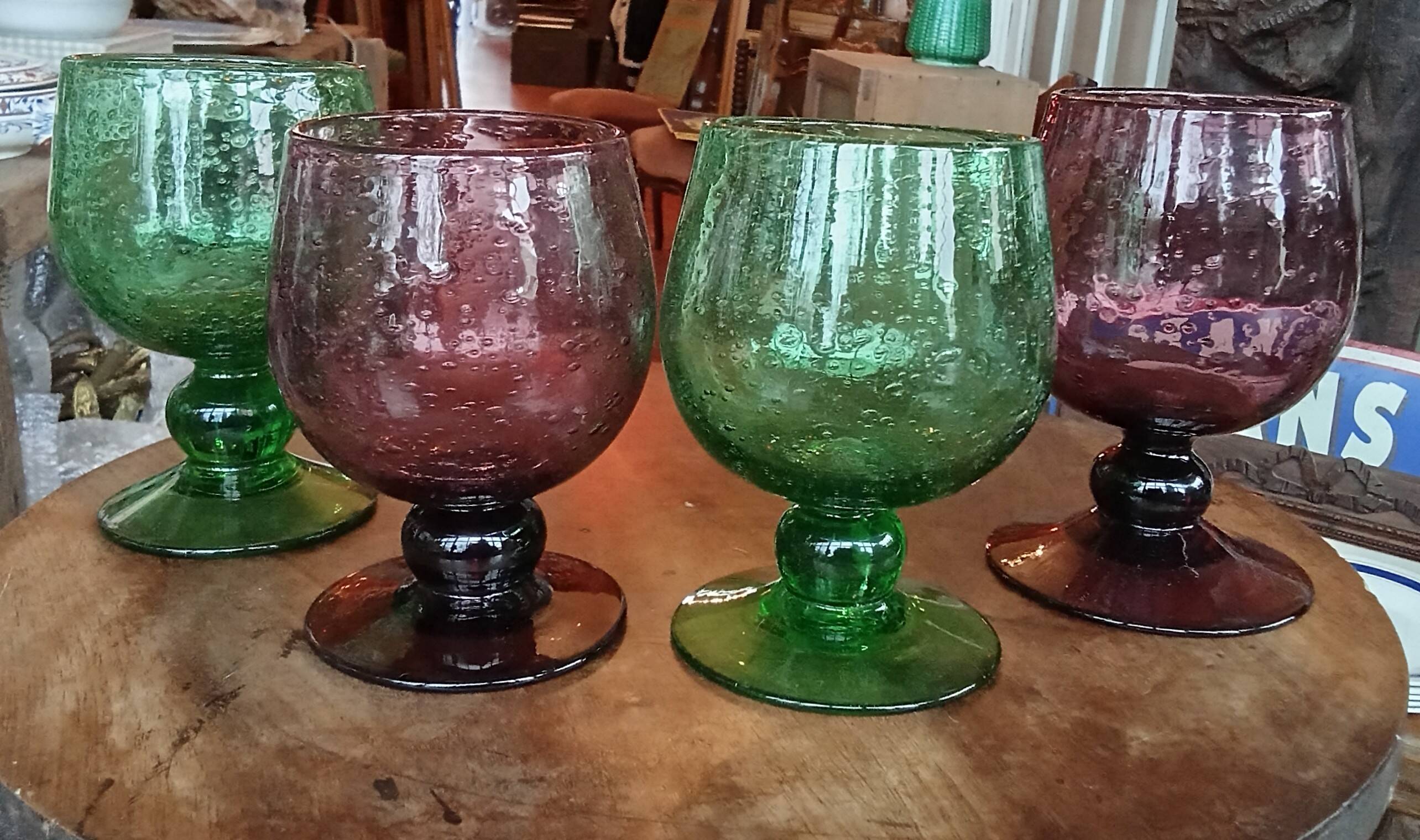 Set of 4 antique Biot stemmed glasses