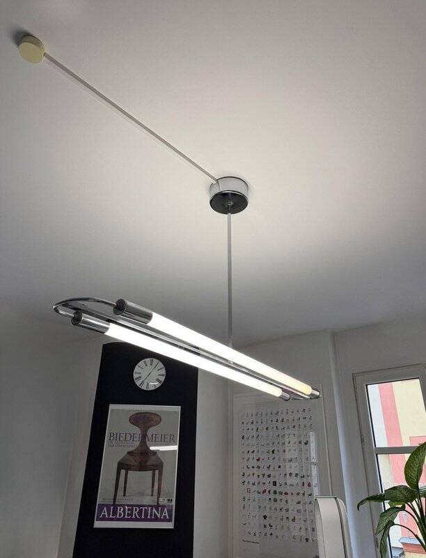 Streamline modern ceiling lamp in chrome with neon tubes, Germany, 1935