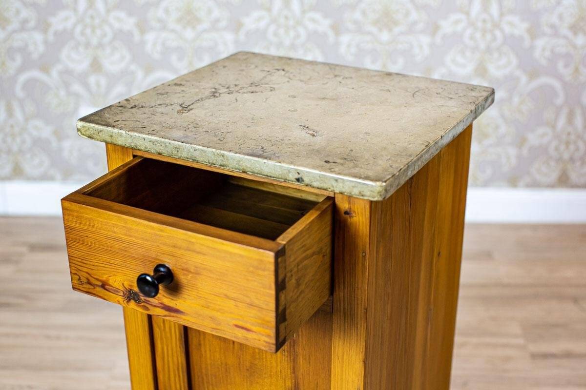 Art Nouveau Pine Nightstand with Stone Top, 1910