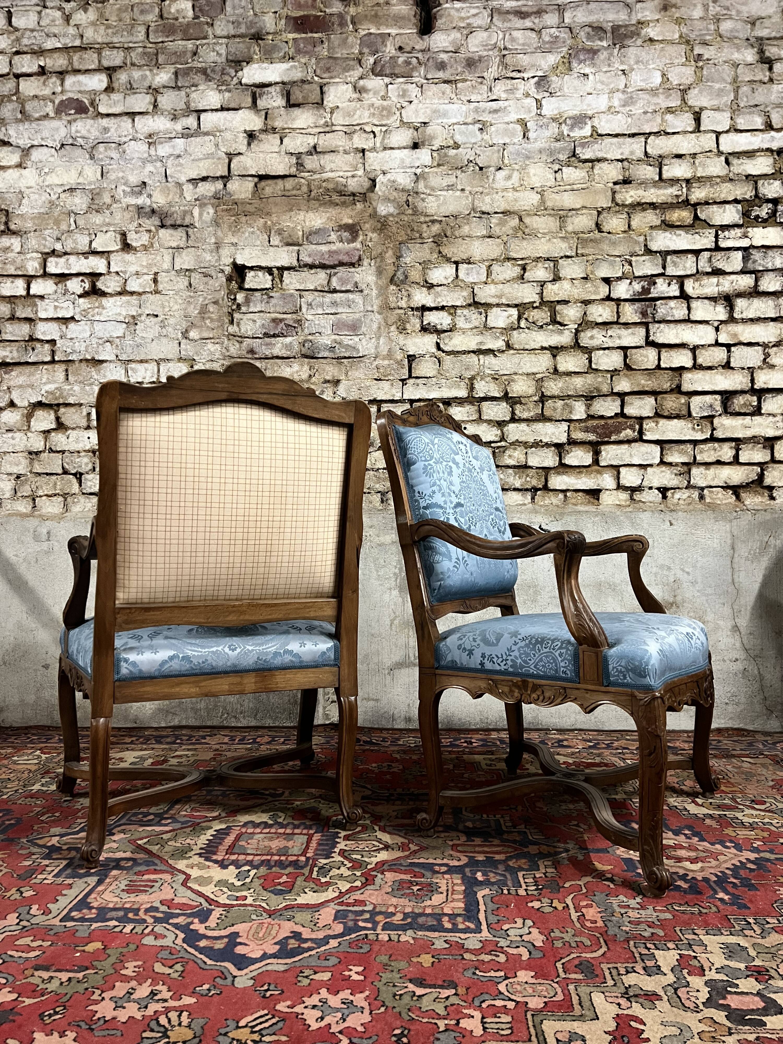Pair of natural wood armchairs in regency style 19th century