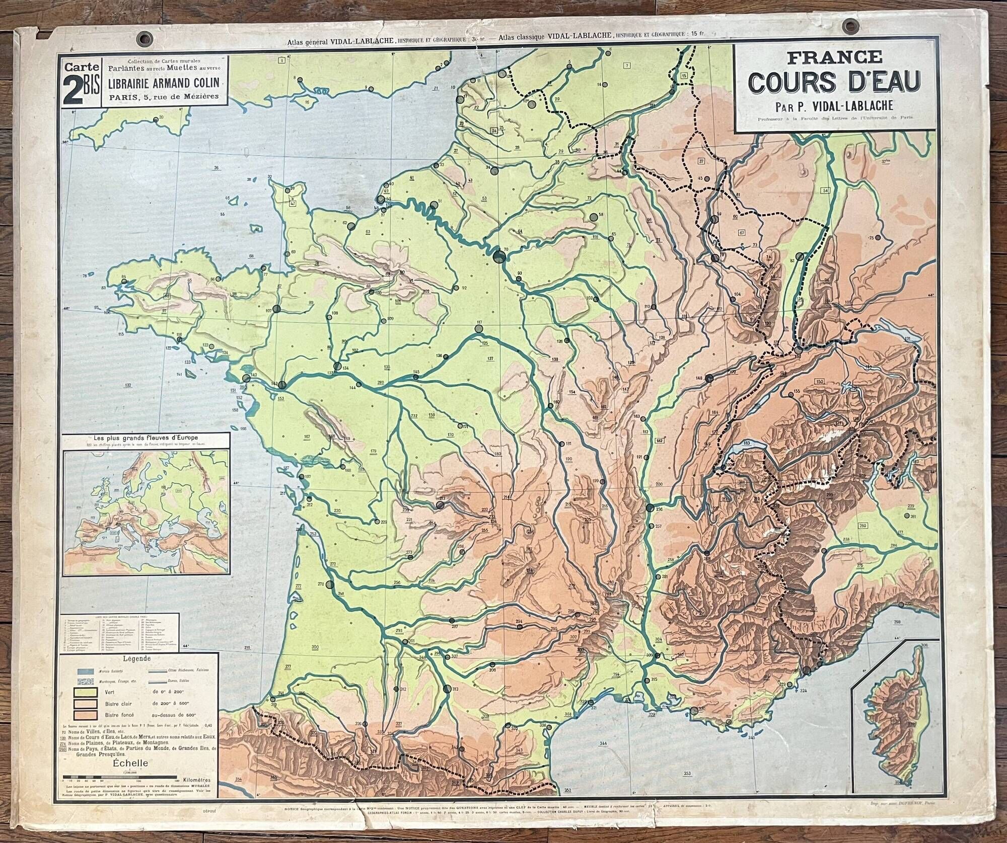 Old Vidal Lablache map 2, Mézières, T46, 1910 - France Watercourse