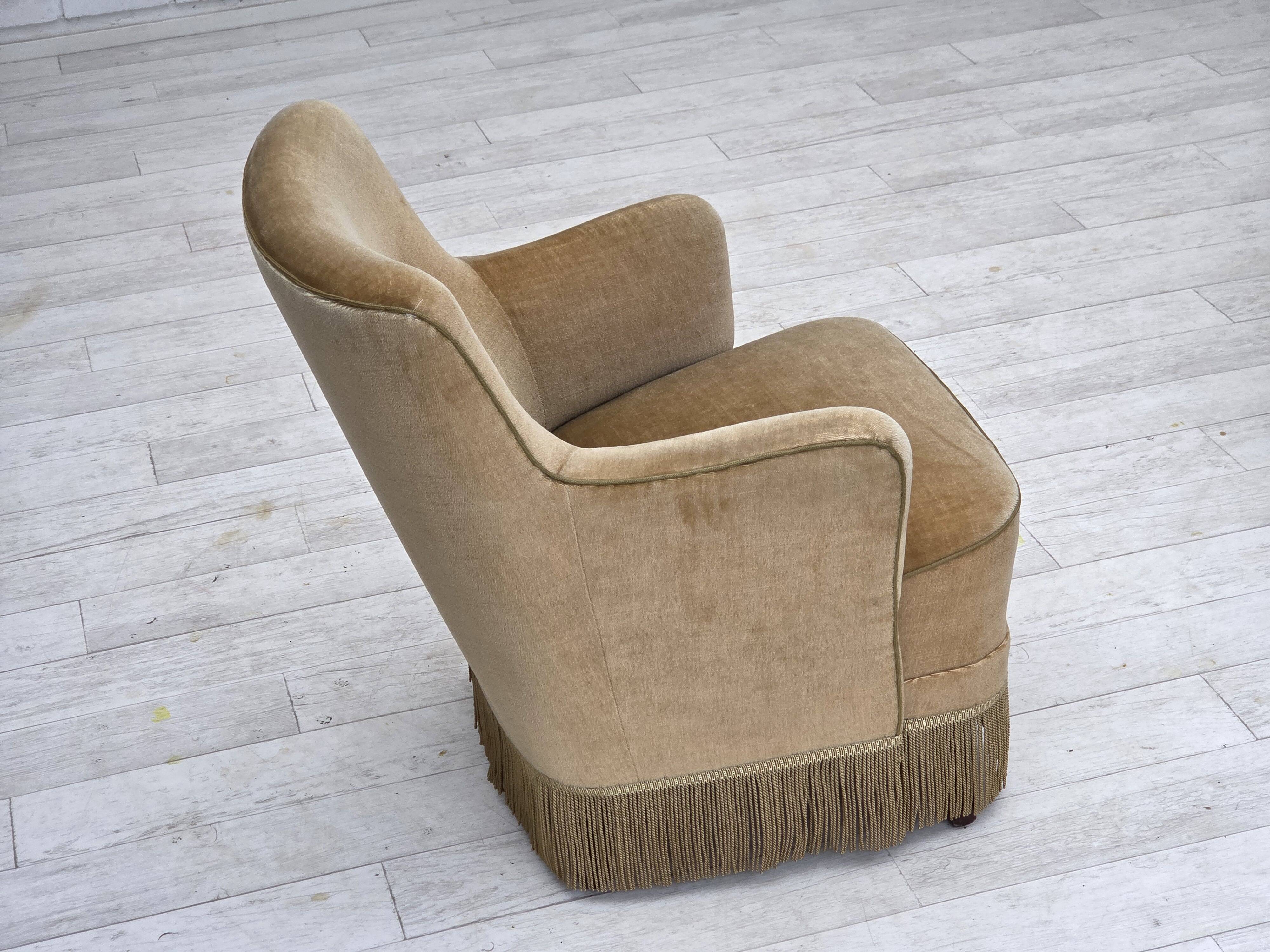 1970s, Danish armchair, light green furniture velour.