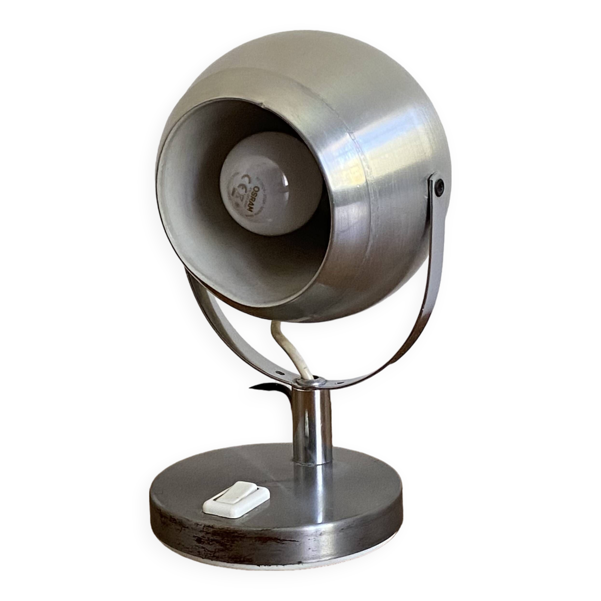 Eye ball lamp. 1970. Brushed stainless steel.