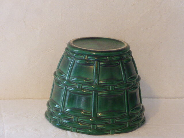 Green enamelled ceramic diramic pot cache signed b. Letalle, Saint Clement, France, numbered 4086.00, basket model, old