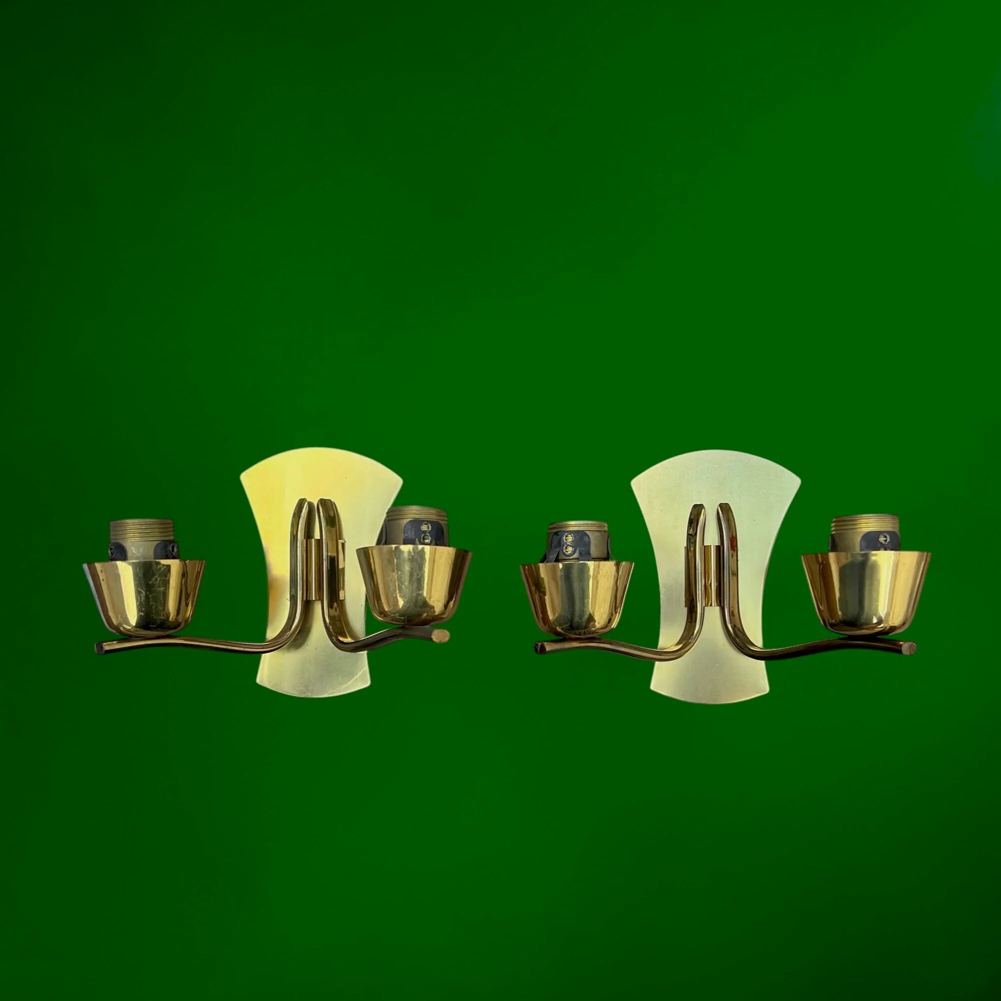 Pair of double wall sconces in brass and opaline – 1950s