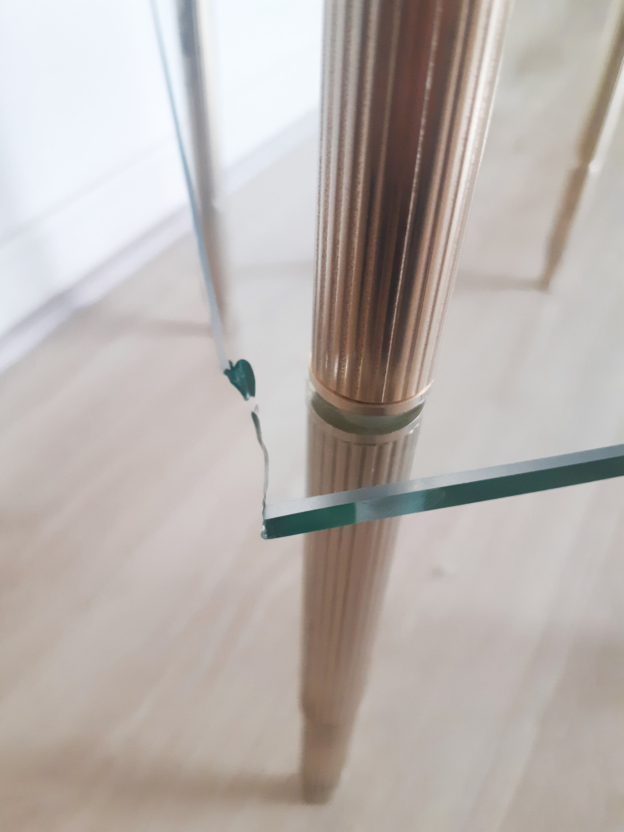 Glass and gilded brass pedestal table, 50s