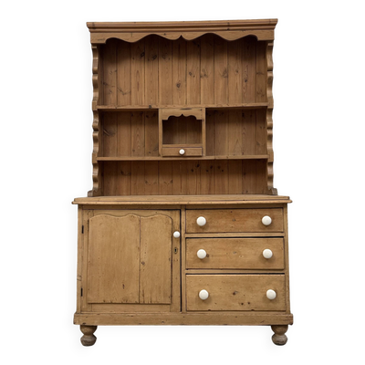 Buffet anglais ancien deux corps en pin massif (rénové)