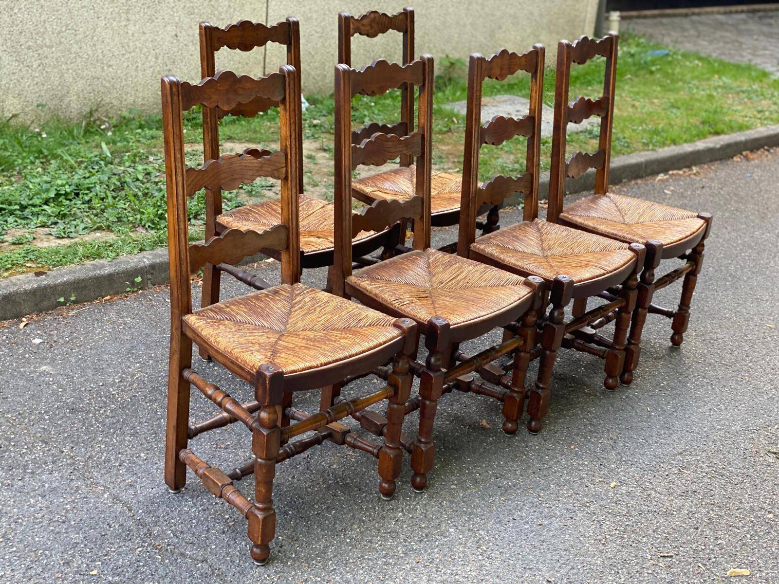 6 country oak straw dining room chairs