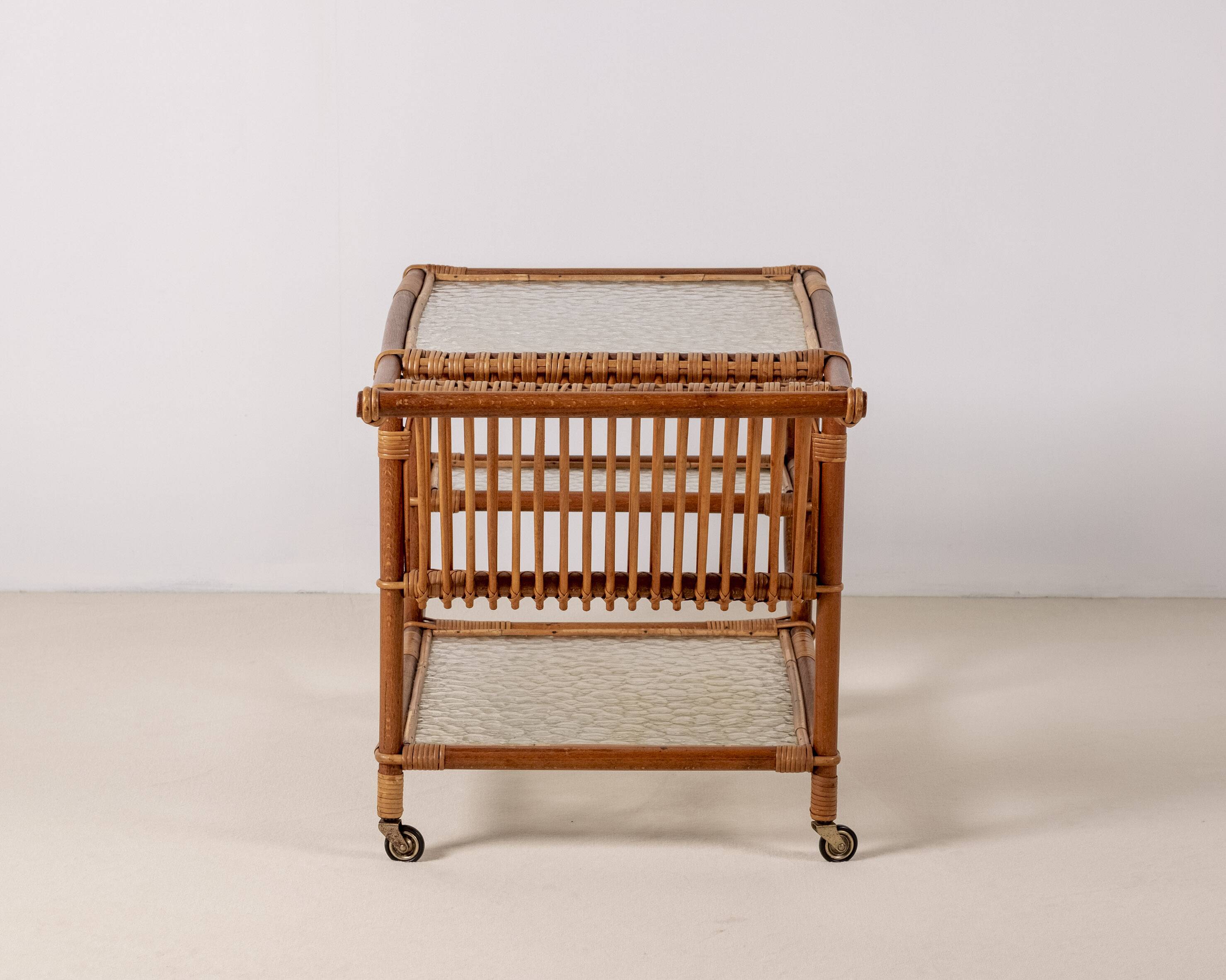 Bar Cart in Bamboo & Rattan, 1950s Denmark
